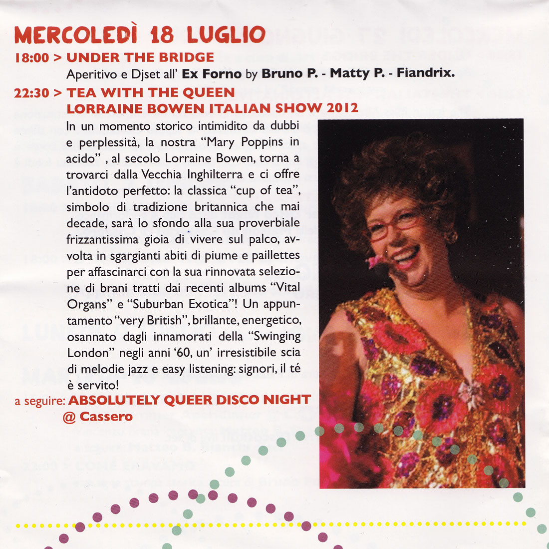 Tea with The Queen, Lorraine Bowen’s Italian Show 2012